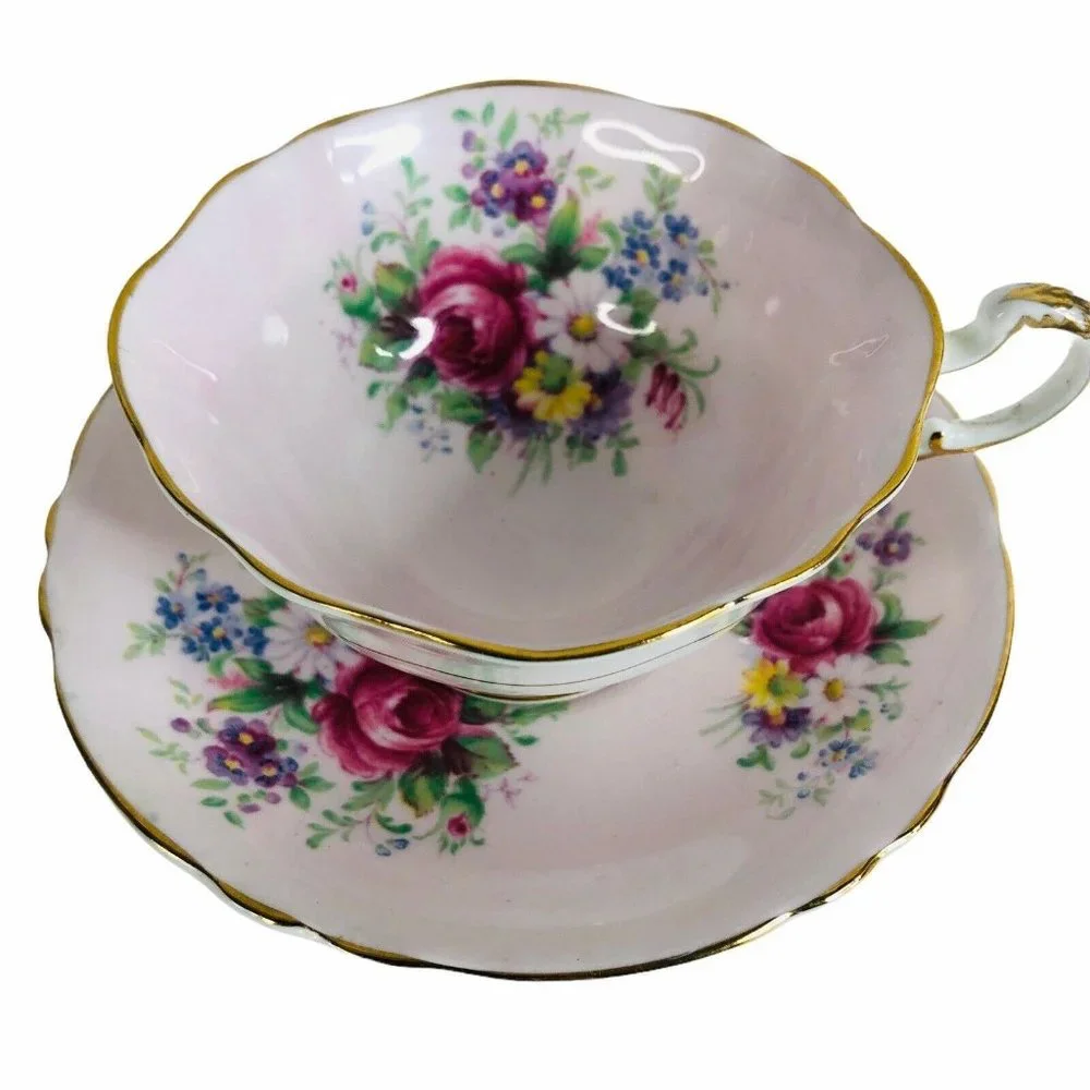 Paragon Teacup & Saucer Bone China Pink Cabbage Rose By Appointment Of Queen VTG